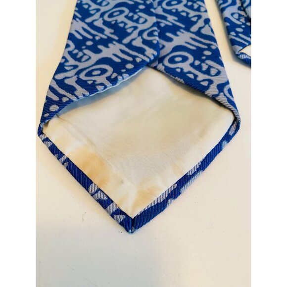 Vintage Blue Abstract Necktie, 1960s / 1970s Abstract Design Tie, Costume Design - Picture 5 of 8